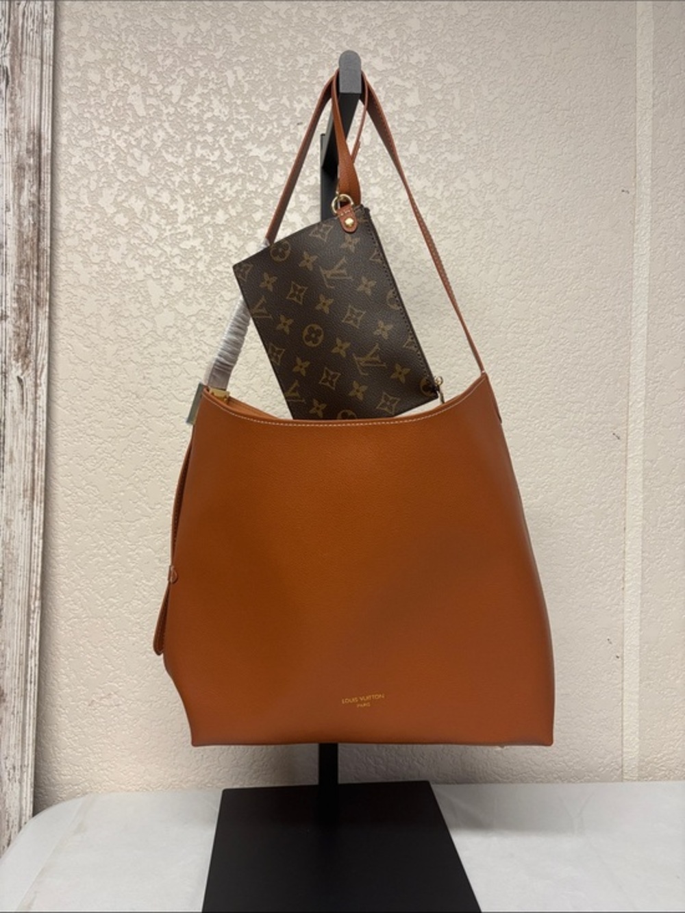 Large Shoulder Bag in Cognac Brown with Zip Monogram Wristlet